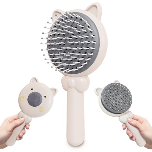 White Pig Self Cleaning Hair Brush for Women - Compact 7,87х3,66 in Retractable Hair Brush Easy Clean with Magnetic Attach - Effective Detangling and Easy Self Cleaning Hairbrushes with Soft Bristles