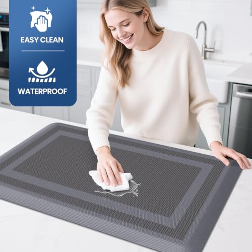 KitchenClouds [2 PCS Kitchen Rugs Cushioned Anti-Fatigue Kitchen Mats for Floor Waterproof Kitchen Rug Set Non-Slip Comfort Standing Mat for Office, Sink, Laundry 17.3"×28"+17.3"×60", Grey by KitchenClouds - Used condition - Image 3