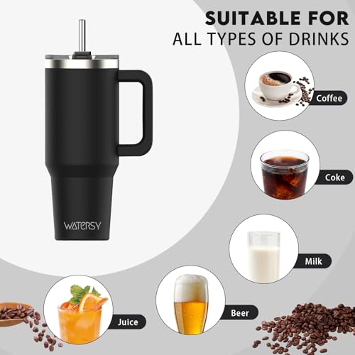 Image of 20 oz Tumbler with Handle,Tumbler with Lid and Straw,Double Wall Insulated Cup Stainless Steel Travel Mug(Cold for 34 Hours),Water Bottle for Iced Tea,Coffee,Cold Beverages(Black)
