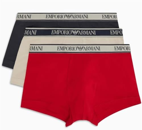 Emporio Armani Men's 3-Pack Trunks (Pack of 3), Nude/Navy/Red