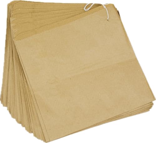 TP4U - 200 sacchetti di carta marrone con cordini, 17,8 x 17,8 cm, per alimenti, frutta, dolci, feste, generi alimentari, riciclabili, ecologici, varie dimensioni (17,8 x 17,8 cm)