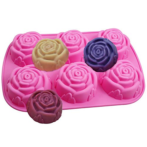 Cedilis 4 Pack Silicone Mold Rose Diy Soap Mold For Handmade Soap, Cake, Jelly, Pudding, Chocolate, Muffine, 6 Cavity #TOP1