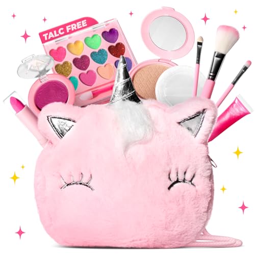 ULOVEME Mica-Based Kids Makeup, Talc Free Real Makeup Kit for Girls with Fluffy Purse - Hypoallergenic Makeup for Sensitive Skin Kids - Non Toxic & Washable - Gift for 5 -8 Years Old Girls Birthday by ULOVEME - Used condition - US$11.96