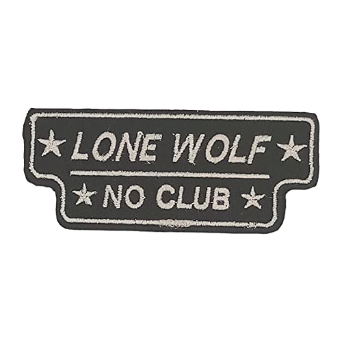 Lone Wolf No Club White on Black Embroidered Iron on Patch for Motorcycle Jackets,Vests