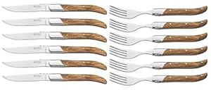 Blackwell Laguiole Steakbesteck Set 12-teilig | 6 Steakmesser + 6 Steakgabeln | Olivenholz | Edelstahl | Geschenkbox