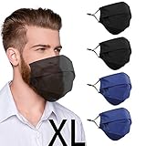 Beard Face Mask for Bearded Men, Extra Large XL Facemask with Nose Wire Washable Reusable Breathable Adjustable Ear Loops Fashion Adult Black Blue Cotton Cloth Fabric Madks, cubre bocas para hombres