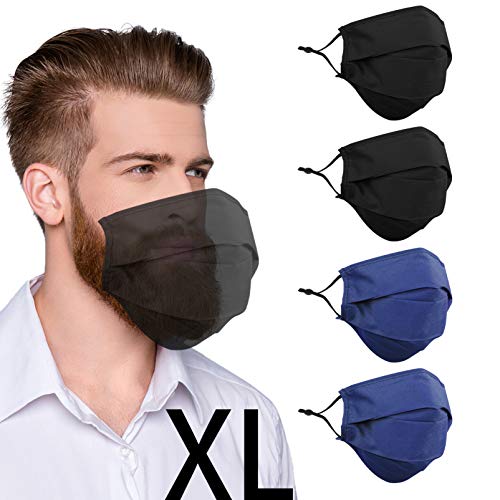 Beard Face Mask for Bearded Men, Extra Large XL Facemask with Nose Wire Washable Reusable Breathable Adjustable Ear Loops Fashion Adult Black Blue Cotton Cloth Fabric Madks, cubre bocas para hombres by FENELY - Used condition - US$12.75