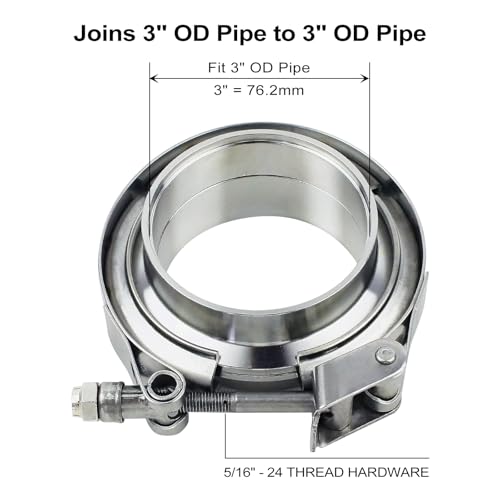 ROADFORMER 3 inch V Band Clamp Quick Release with Flanges Stainless Steel for exhaust system, turbocharger, downpipe and mufflers (3\" - 2 Pack)