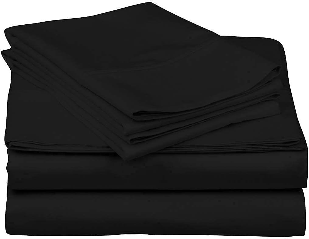 Clay:Roberts 4 Piece Bedding Sheet Bed Sheet Set Twin Size, Super Soft 100% Egyptian Cotton Luxury Premium Hotel Quality 800 Thread Count Quality 18" Deep Pocket, Black Solid