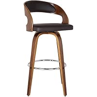 Armen Living Shelly 30 Inch Mid-Century Modern Swivel Bar Stool with Walnut Wood Frame