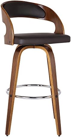Armen Living Shelly 26" Counter Height Barstool in Brown Faux Leather and Walnut Wood Finish