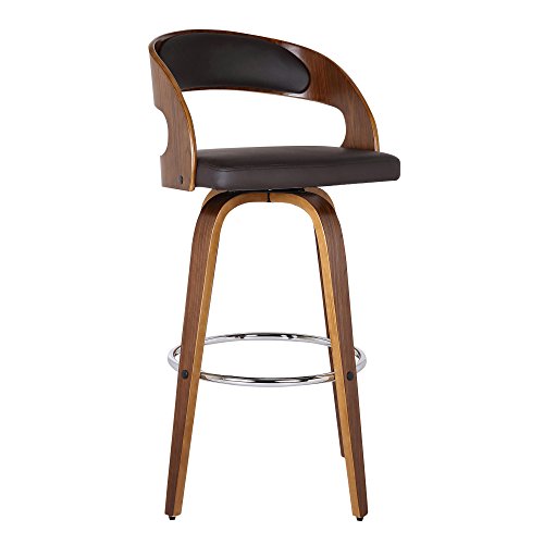 Armen Living Shelly 26" Seat Height Mid Century Modern Swivel Bar Stool for Kitchen Island Counter in Brown Faux Leather and Walnut Wood by Armen Living - Used condition - US$49.88