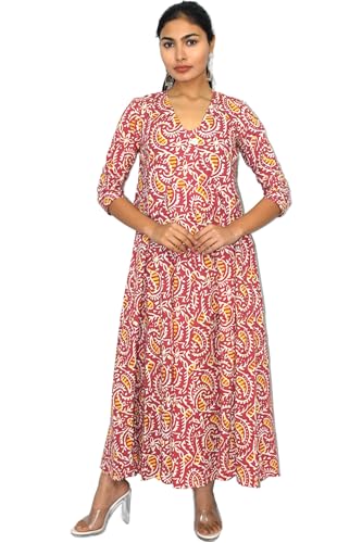 Image of JAIPUR HAND BLOCK Cotton Sleeveless Long Flared A Line Dress|Gown (S00063)