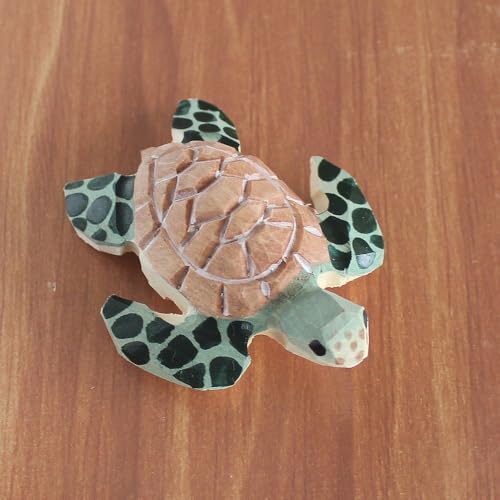 HLbshi Wooden sea Turtle Figurine Hand Carved Wood Animal Statue Desktop Sculpture Ornament Office Home Decor Gift (Small)