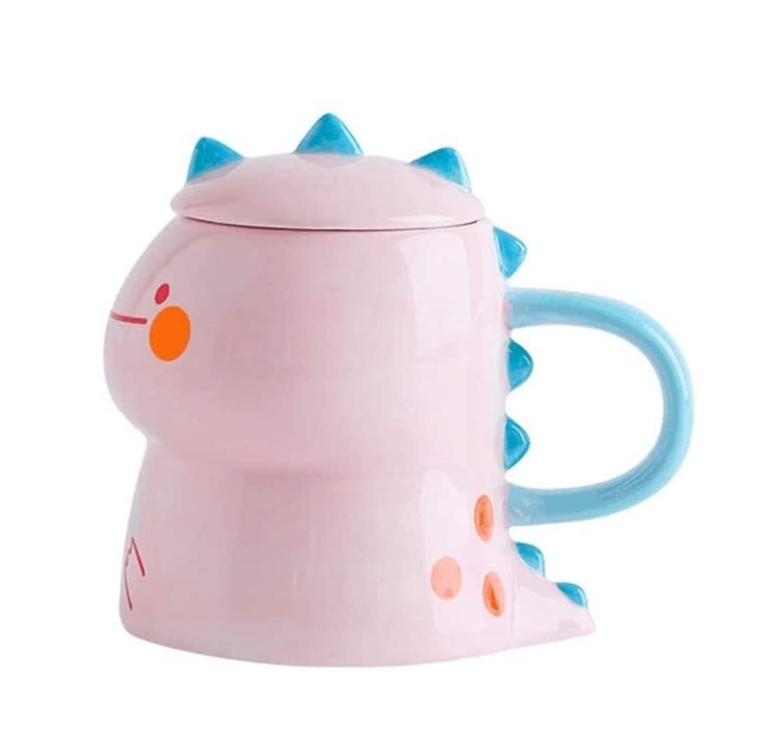 Tazas de Moka Taza para Beber Taza De Café Con Forma De Dinosaurio, Taza De Cerámica Bonita, Taza De Café Grande, Gran Regalo, Multifuncional Tazas de Desayuno (Color : Rosa, Size : 450ml)