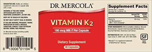 Dr. Mercola Vitamin K-2 180Mcg Dietary Supplement, 30 Servings (30 Capsules) Non Gmo, Soy Free, Gluten Free #TOP1