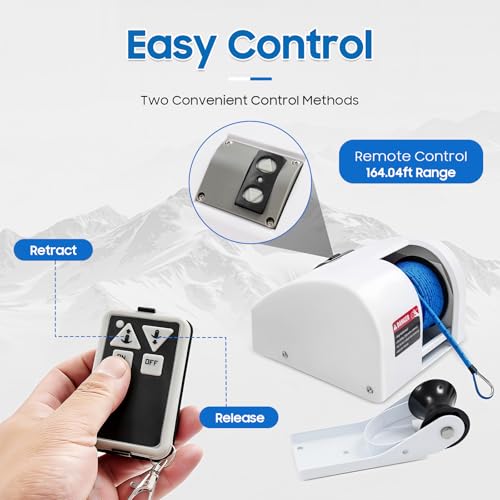 Winche eléctrico para ancla de barco 12V 45lbs con control remoto miniatura 5