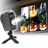 Halloween Window Projector with 12 Movies – LED Holographic Projection Lamp for Halloween and Christmas Outdoor Garden Decorations, Perfect for Family Parties and Celebrations