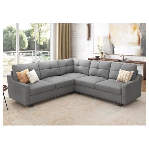HONBAY Convertible Sectional Sofa L Shaped Couch Reversible 4 Seat Corner Sectional Couches for Small Apartment,Grey