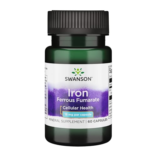 Swanson Iron (Ferrous Fumarate) - Mineral Supplement Promoting Energy Support - High-Concentration Formula Assists in Oxygen Delivery & Fatty Acid Metabolism - (60 Capsules, 18mg Each) (1 Pack) Swanson Iron (Ferrous Fumarate) - Mineral Supplement Promoting Energy Support - High-Concentration Formula Assists in Oxygen Delivery & Fatty Acid Metabolism - (60 Capsules, 18mg Each) (1 Pack)