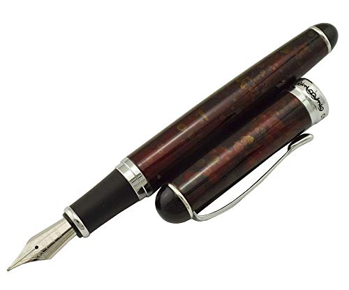 Gullor Medium Nib Fountain Pen X750 Dark Red Flower Pattern Stainless Steel #TOP3