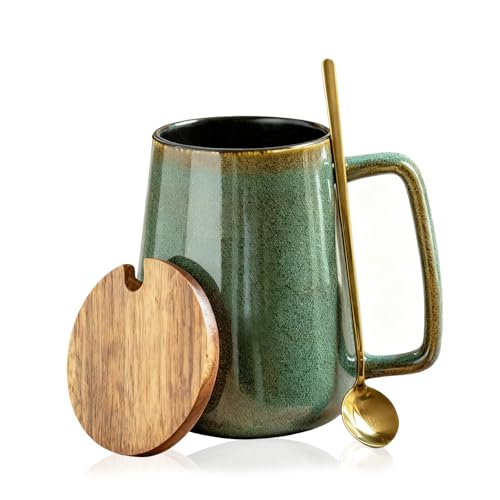 24 oz Large Ceramics Coffee Mugs,700ML Large Handle Design,Extra Large Tea and Coffee Cup for Office and Home，Microwave and Dishwasher Safe (Green)