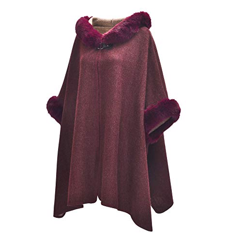 Image of ZLYC Women Winter Fashion Faux Fur Trim Layers Hooded Cardigan Warm Cape Sweater Cloak