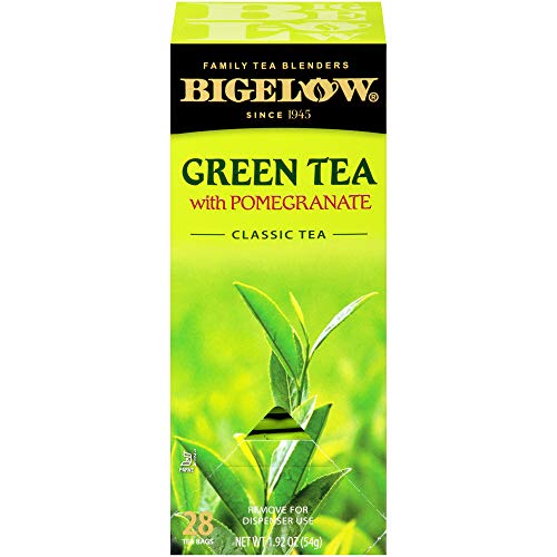 Image of Bigelow Tea Green Tea with Pomegranate 28-Count Box (Pack of 1) Premium Green Tea with Pomegranate Rosehips Hibiscus Antioxidant-Rich All Natural Medium-Caffeine Tea in Foil-Wrapped Bags