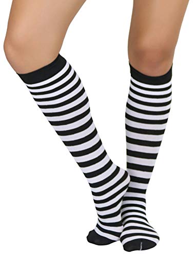 ToBeInStyle Women's Horizontal Striped Knee High SocksBlack/White - One Size