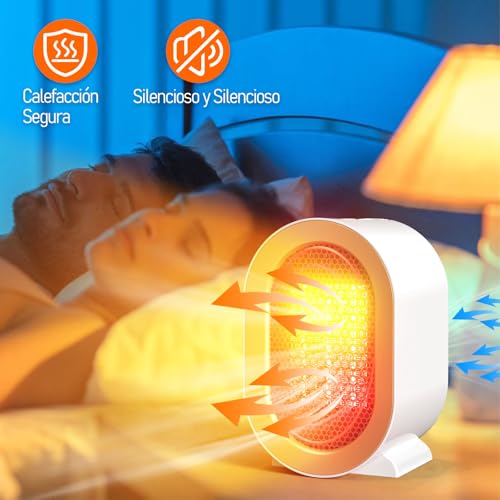 Calefactor Bajo Consumo, Calefactor Cerámico PTC de 1200W, Calefactor Baño, Pequeño y Portátil, 2 Niveles de Potencia, Doble Protección, Apto para el Hogar y la Oficina, Blanco - imagen 4