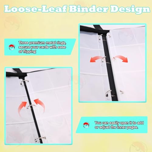 ALMEKAQUZ Trading Card Binder 4-Pockets 400 Pockets Card Holder with 50 Removable Sleeves, Game Cards Trading Card Collector with Zipper, Trading Card Album for TCG Baseball Football Cards (Black)