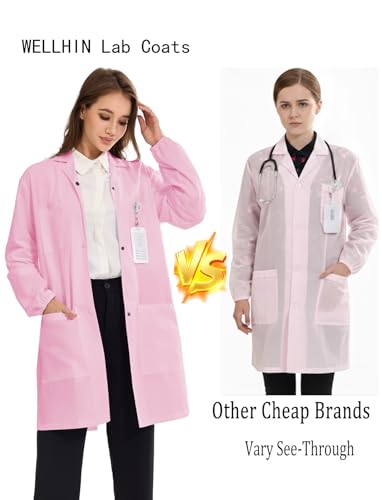 Image of Women's Lab Coats Snap Closure 4 Pockets Elastic Cuffs Professional Medicas Long Sleeve Labcoats Scientist College