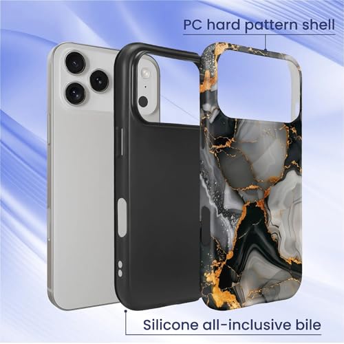 Coque rigide iPhone 17 Pro hybride finition marbre veines fluides or et noir