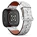 CJBROES Replacement Leather Watch Band, Compatible with Fitbit Versa 3 and Fitbit Sense of Wristband Bracelet Accessory - Monstera Gray Tile