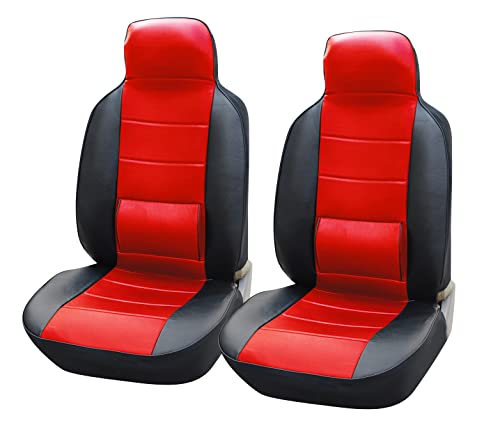 Protech 115306 Black/Red-Leather Like 2 Front Car Seat Covers With Lumbar Support For 4 Runner Camry Corolla Echo 2020 2019 2018-2007 #TOP1