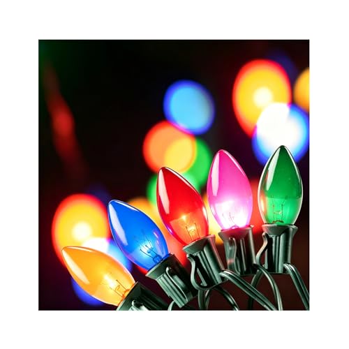 Formosa 26FT Upgraded Version C7 Christmas String Lights Waterproof Clear Multicolor String Lights for Tree Lights Indoor for Patio Holiday Party Decor Xmas Tree UL Listed Commercial Grade