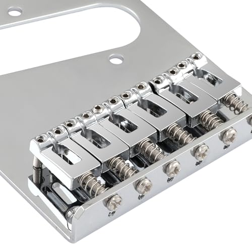 Metallor Guitar Bridge Vintage Style Top Loader Bridge or String Through Body Bridge 6 Saddles Compatible with 6 String Tele Telecaster Style Electric Guitar Parts Replacement Chrome.