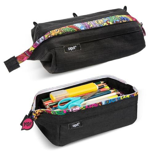 Zipit Lenny Estuche Para Lápices | Estuche De Gran Capacidad | Estuche Escolar Para La Escuela, La Universidad Y La Oficina (Negro)