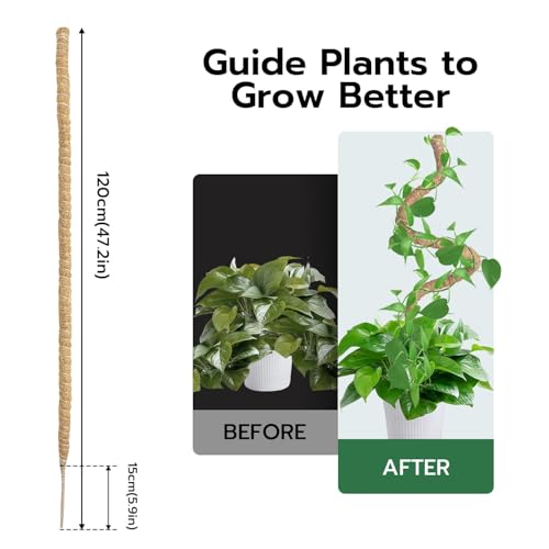 Mcbazel 47 Inch Moss Pole for Plants Monstera, Monstera Plant Support Stick, Bendable Moss Poles Plant Support Stick for Climbing Plants, Stick Support Stake Kit for Potted Plants, Pothos,Philodendron