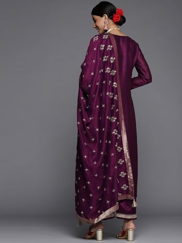 Image of Libas Solid Silk Blend Straight Kurta Set for Women Suit