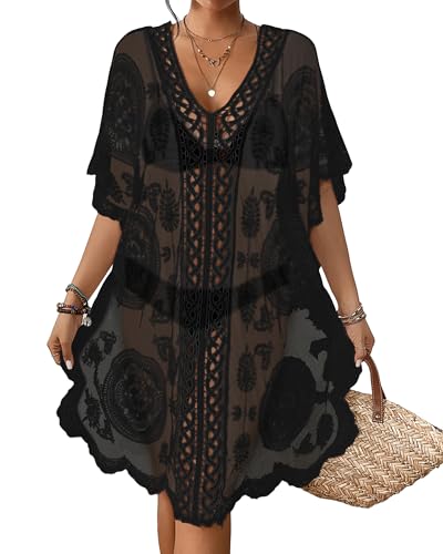 Bsubseach Lace Swimsuit Cover Up for Women 2025 Bathing Suit Coverup Dress V Neck Summer Sheer Beach Dresses