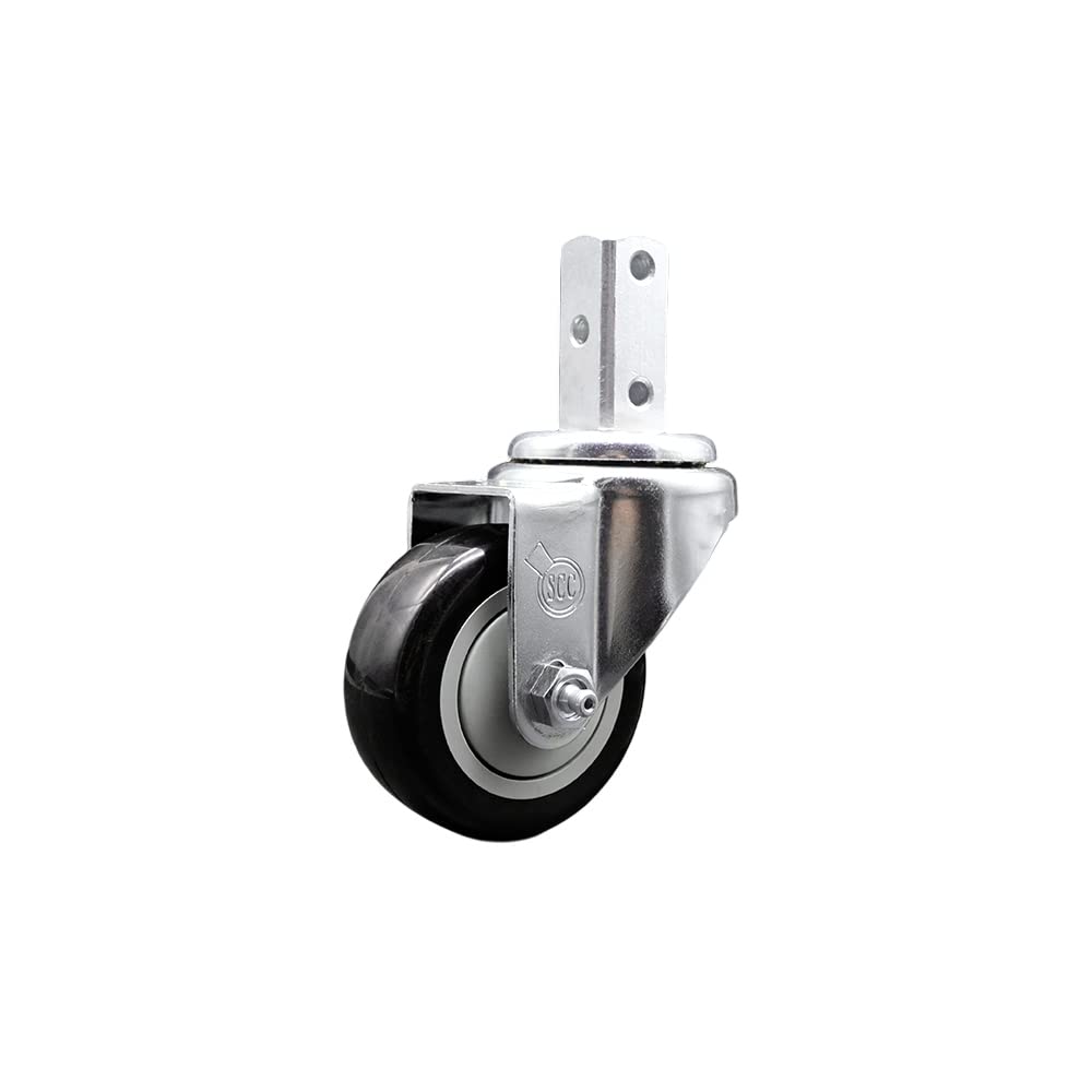 Swivel Square Stem Caster Set 4 w/5” x 1.25” Black Polyurethane Wheel - 3/4” x 2” Square Stem with (3) 17/64” Diameter Mounting Holes - Includes 4 Swivel-1400 lbs. Cpty/Caster - Service Caster Brand