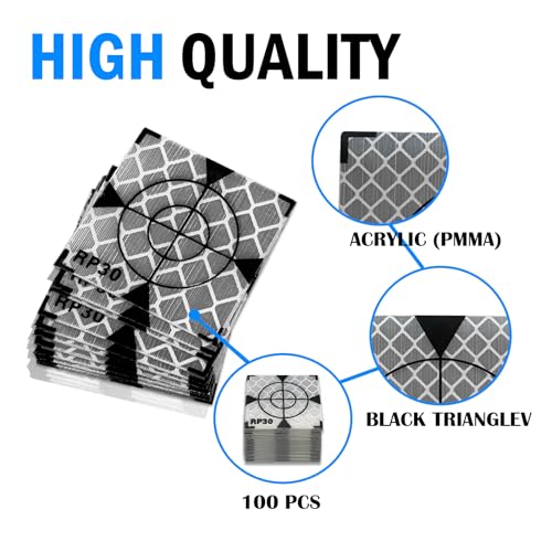 Image of 30X30MM 100PCS Reflector Targets for Total Stations Paste Up Reflector, Survey Target Mark with Black Triangle Reflective Sheet for Total Stations,White