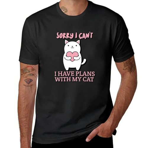 Sorry I Can't I Have Plans With My Cat T-Shirt Cute Cat T-Shirt Black XL