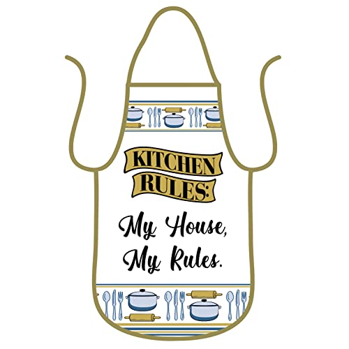 Apron Love Gift Fun Bib Apron Gifts for Mom,Kitchen Accessory Baking, Cooking, Grilling Barbecuing Apron (KITCHEN RULES, OLIVE GREEN)