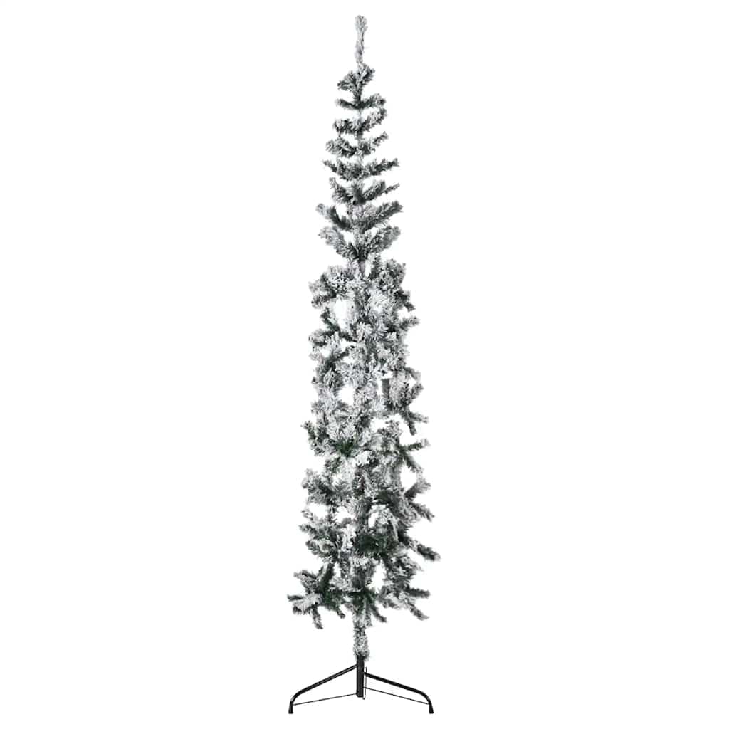 Árbol de Navidad artificial con nieve blanca, 210 cm de PVC, ahorra espacio, se puede colocar contra la pared, aspecto realista, reutilizable y económico
