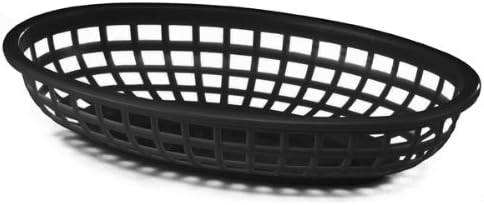 6X Fast Food Polypropylene Classic Oval Baskets, Black, 24x15x5cm, Burger, Chips, Hotdogs