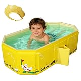 Faltbare Badewanne für Kinder - Tragbare Badewanne Große Kleinkindbadewanne mit Ablassventil Tragbares Duschbecken mit Kinderduschhaube Faltbares Planschbecken mit doppelten Aussagen und Stützung Füße