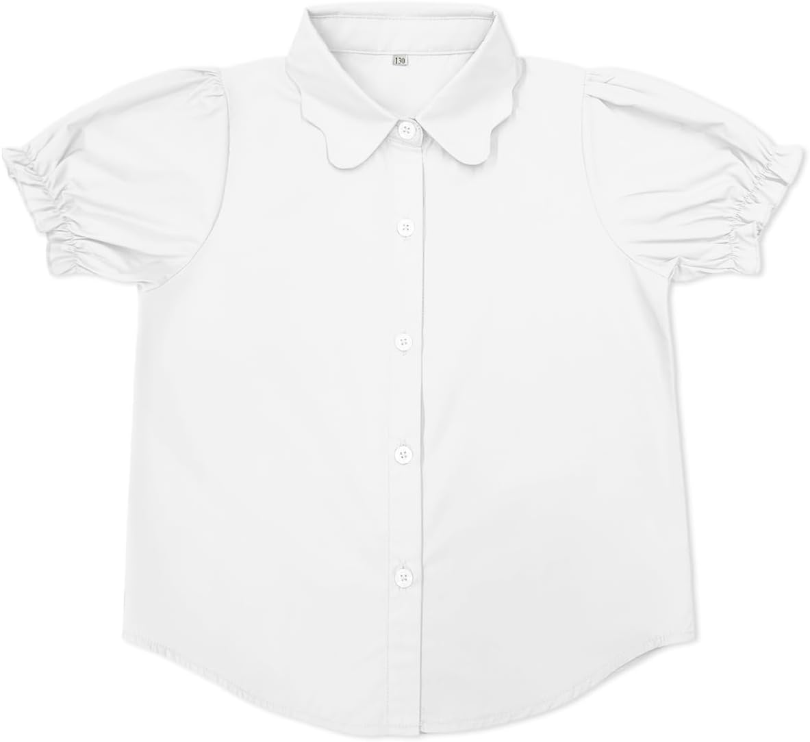 LIONJIE Girls Button Down Shirt Puff Sleeves Blouse Summer Cute Top Doll Collar School Uniform, 4-13Y