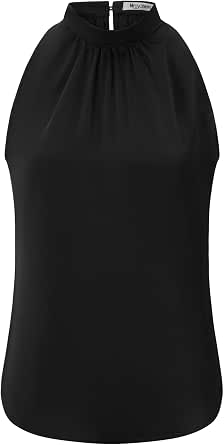 Women's Sleeveless Mock Neck Satin Blouse - Elegant High Neck Top, Forest Green
